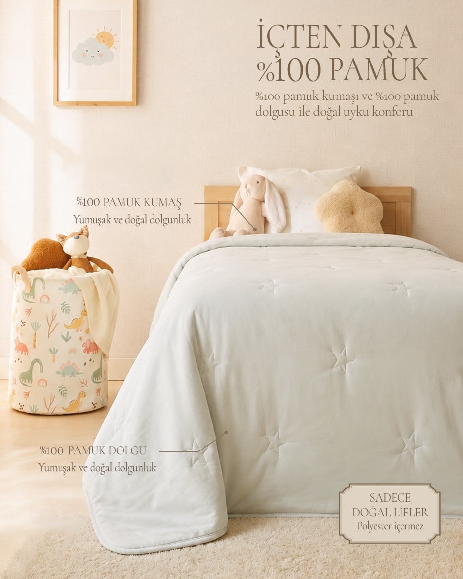 %100 Pamuk Penye Mavi Yıldız Nakışlı Çocuk Tek Kişilik Çok Amaçlı Örtü 155 x 215 cm