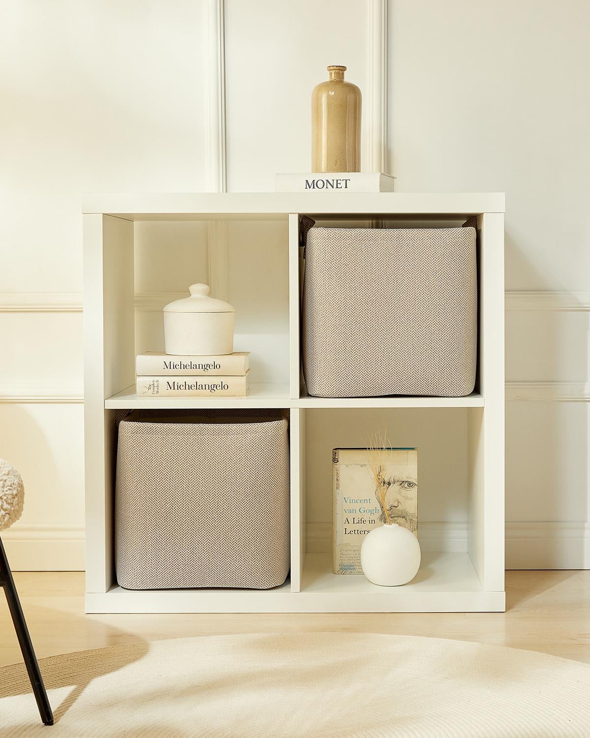2'li Bej Renk Dokulu Kumaş Sepet Set 30 x 30 x 30 cm