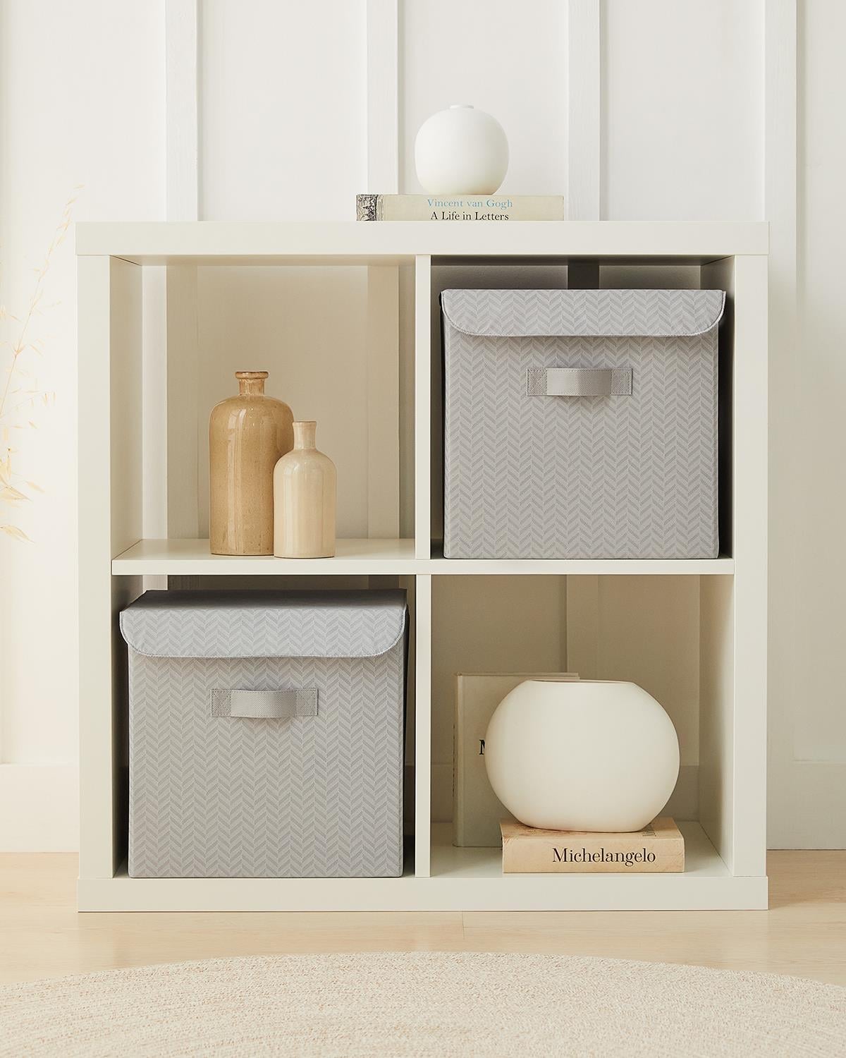 2'li Gri Balıksırtı Kapaklı Kutu Set 30 x 30 x 30 cm