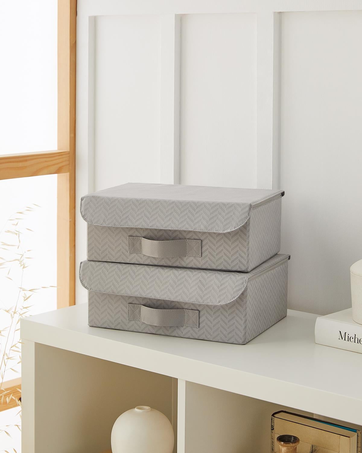 2'li Gri Balıksırtı Kapaklı Kutu Set 30 x 23 x 11 cm