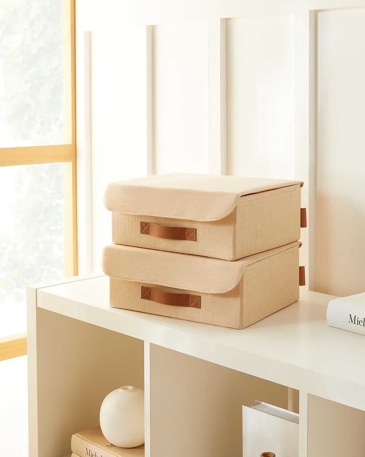 2'li Jüt Keten Kumaş Kapaklı Kutu Set 30 x 23 x 11 cm