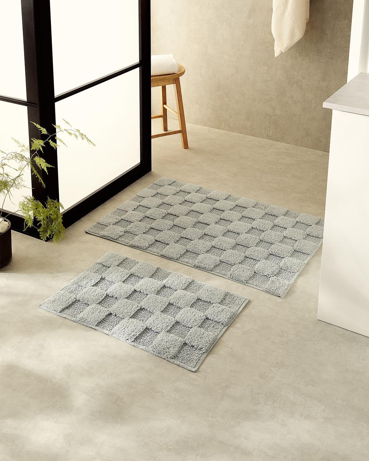 2'li Pamuklu Gri Renk Dama Desen Paspas 1 Adet 40 x 60 / 60 x 90 cm 