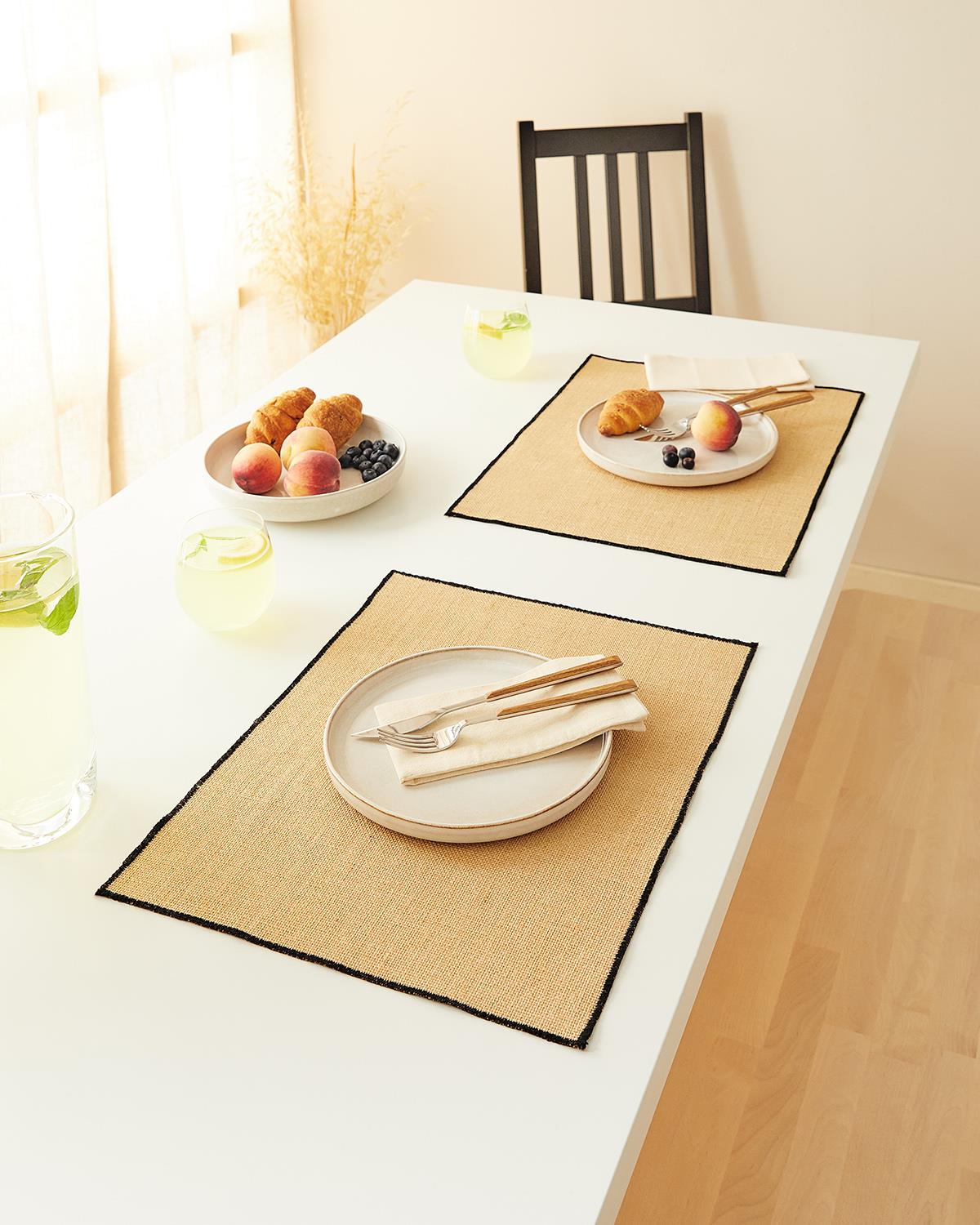 2'li Siyah Dikiş Detaylı Jüt Amerikan Servis 45 x 35 cm