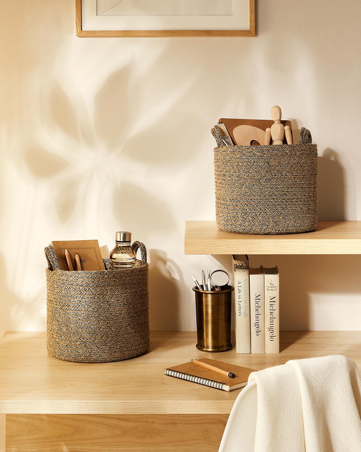 2'li Siyah Kırçıllı Jüt Halat Sepet Set 26 x 22 cm