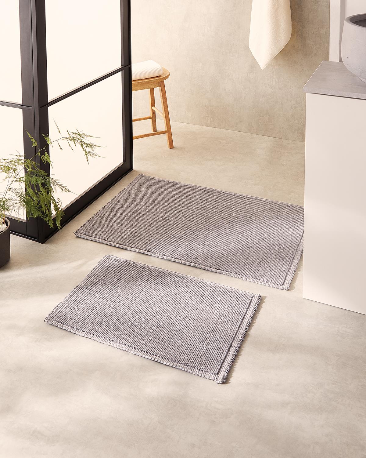2'li Yıkanabilir Pamuklu Gri Renk Buklet Banyo Paspası 40 x 60 / 60 x 90 cm 