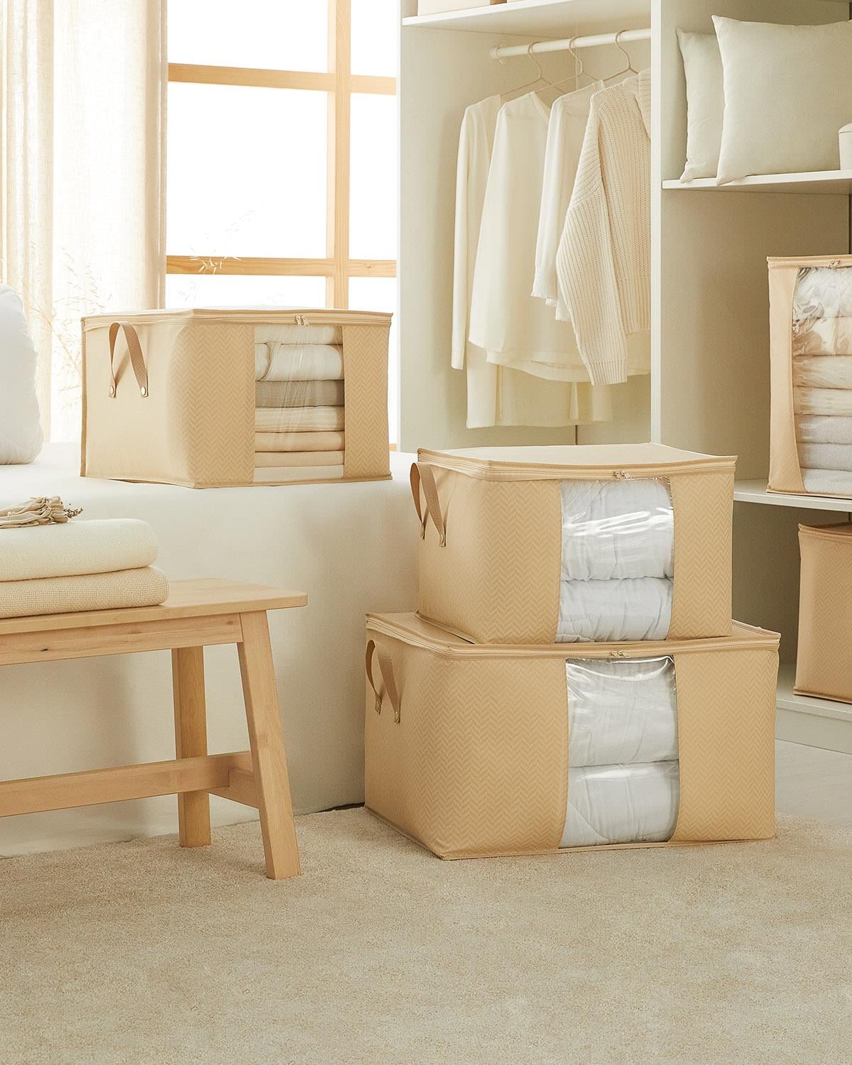3'lü Pvc Pencereli Bej Balıksırtı Hurç Set 1 Adet 60 x 43 x 35 / 2 Adet 45 x 40 x 30 cm 