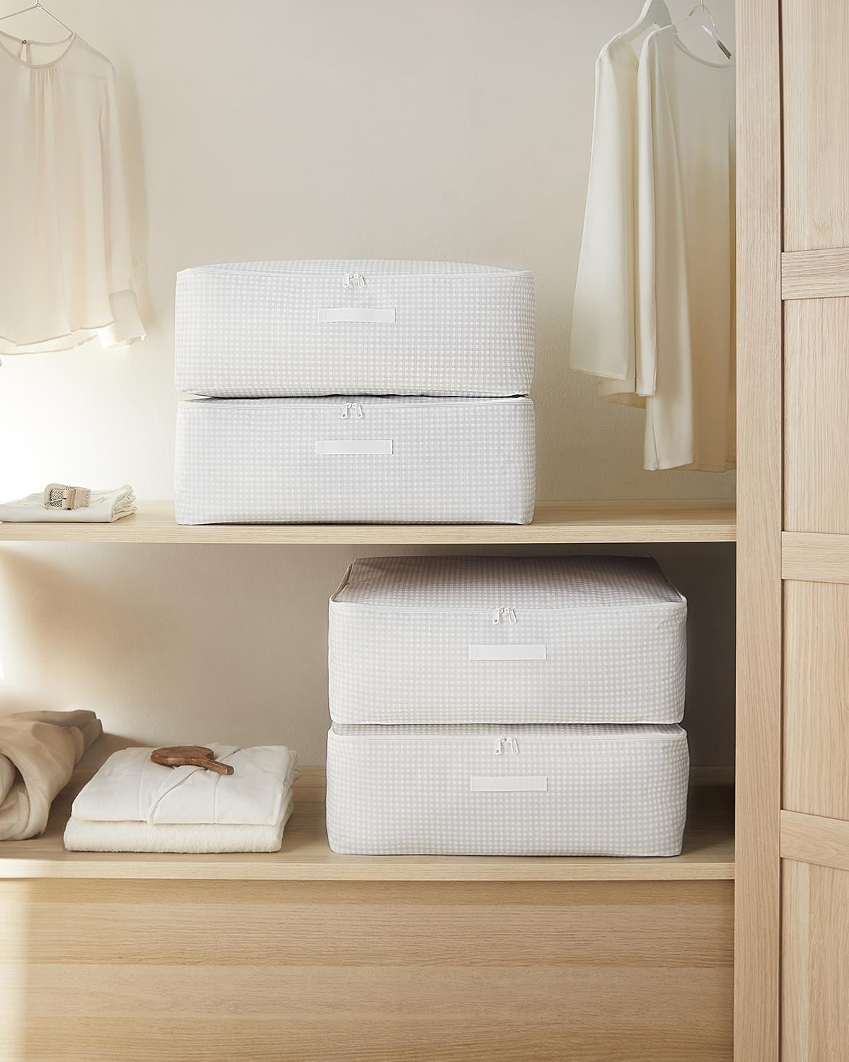 4'lü Büyük Boy Gri Pötikare Baza Altı Hurç Set 62 x 46 x 22 cm