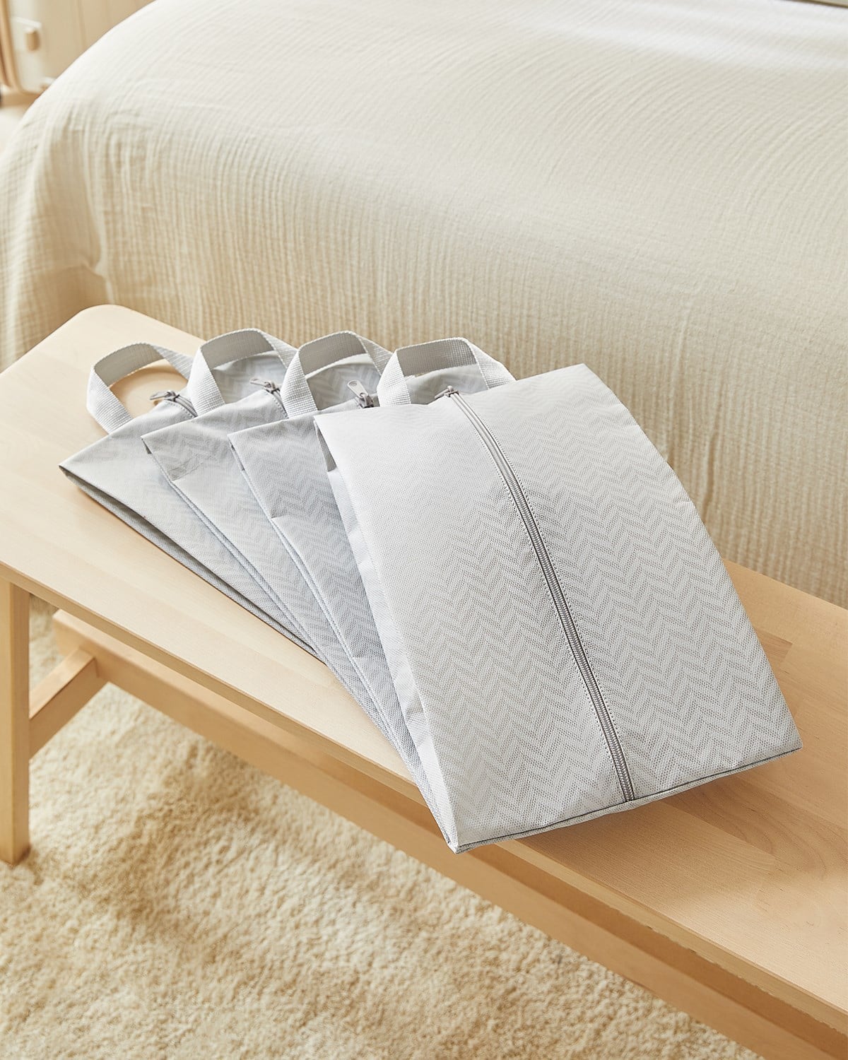 4'lü Gri Balıksırtı Ayakkabı Düzenleyici Taşıma Çantası Seti 22 x 40 x 9 cm