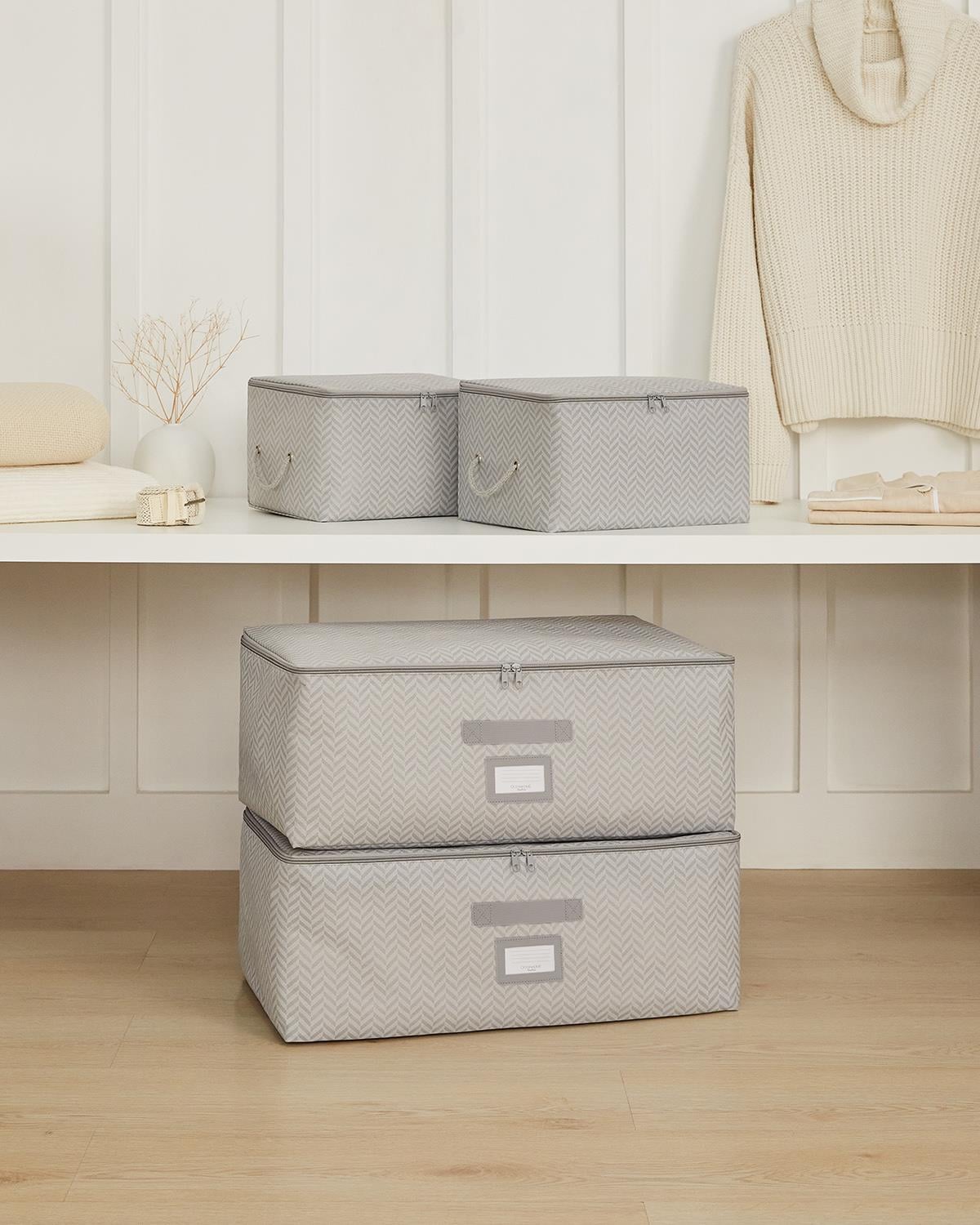 4'lü Gri Balıksırtı Hurç Set 2 Adet 30 x 22 x 18 / 2 Adet 52 x 28 x 21 cm