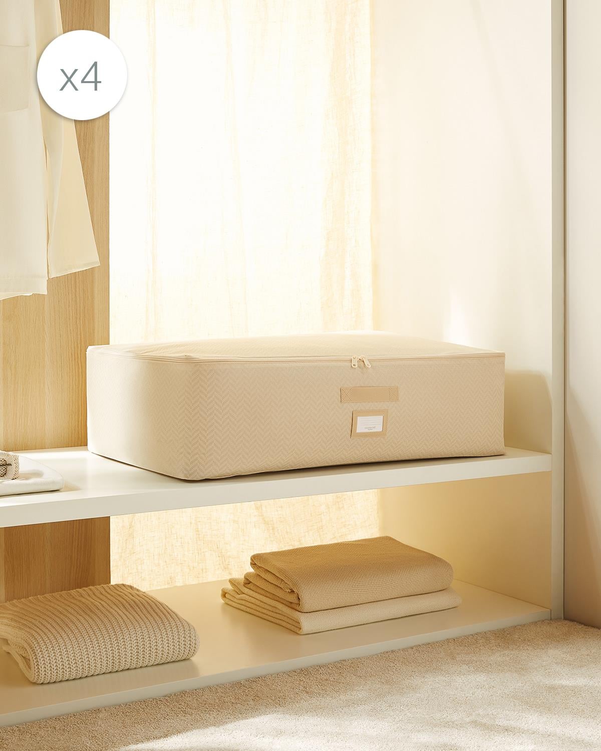 4'lü Mega Boy Bej Balıksırtı Baza Altı Hurç Set 74 x 46 x 22 cm