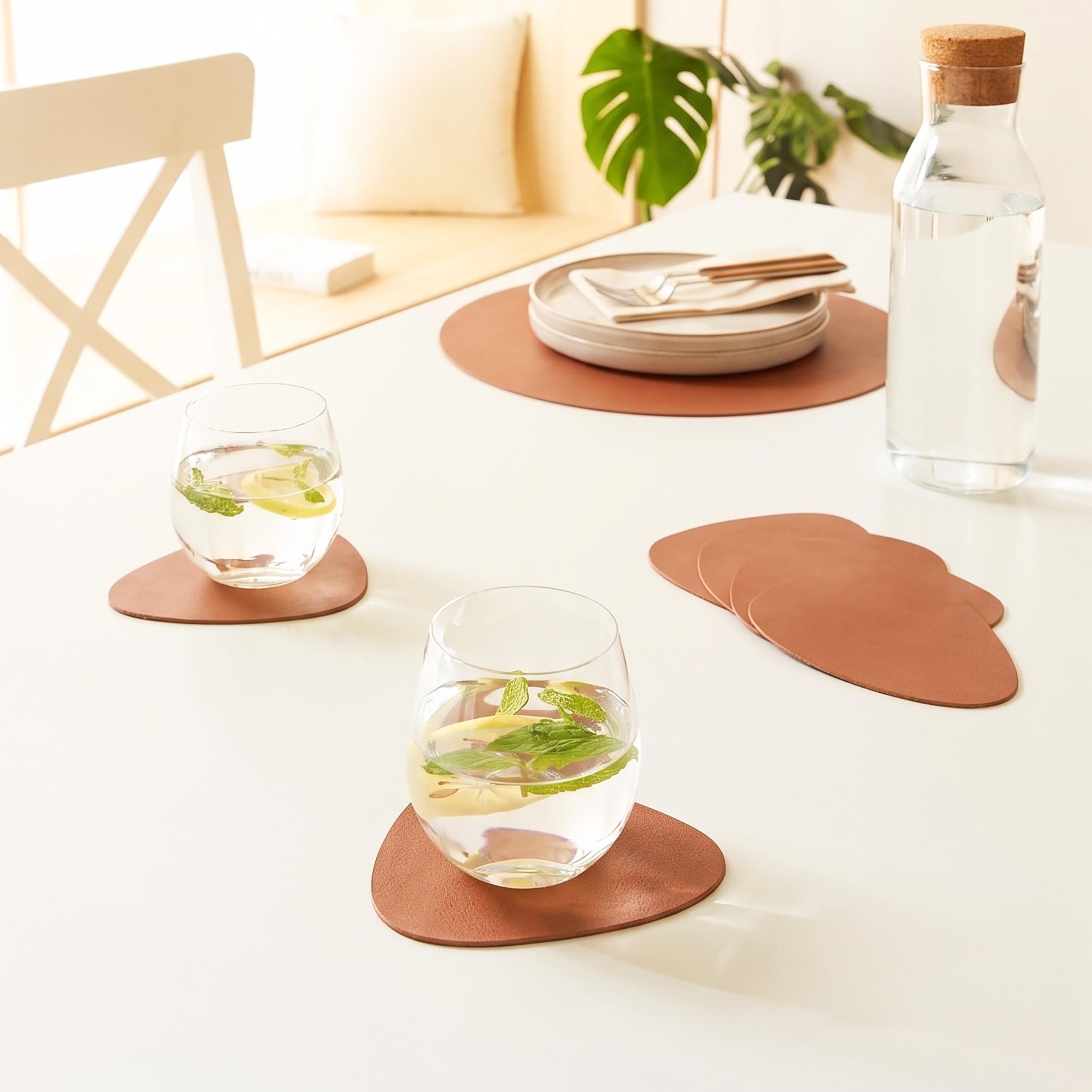 4'lü Taba/Gri Renk Suni Deri Bardak Altlığı 13 x 11.5 cm