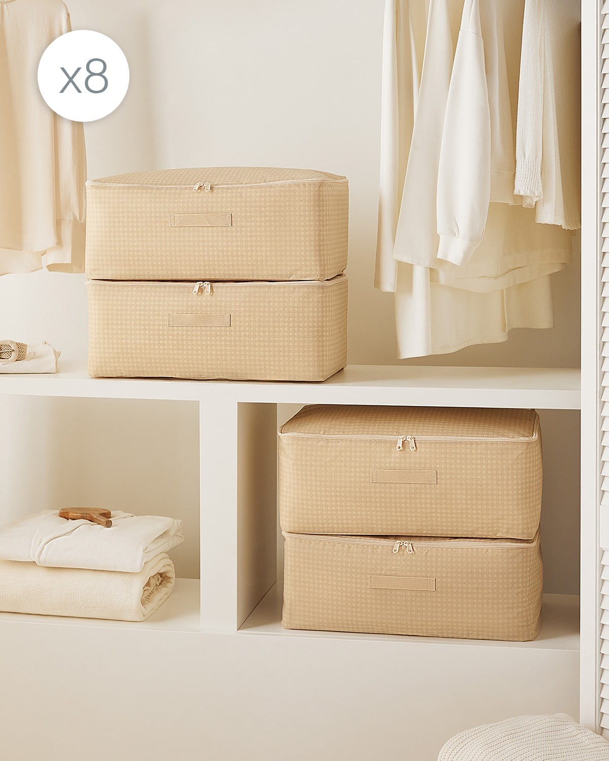8'li Orta Boy Bej Pötikare Hurç Set 52 x 28 x 21 cm