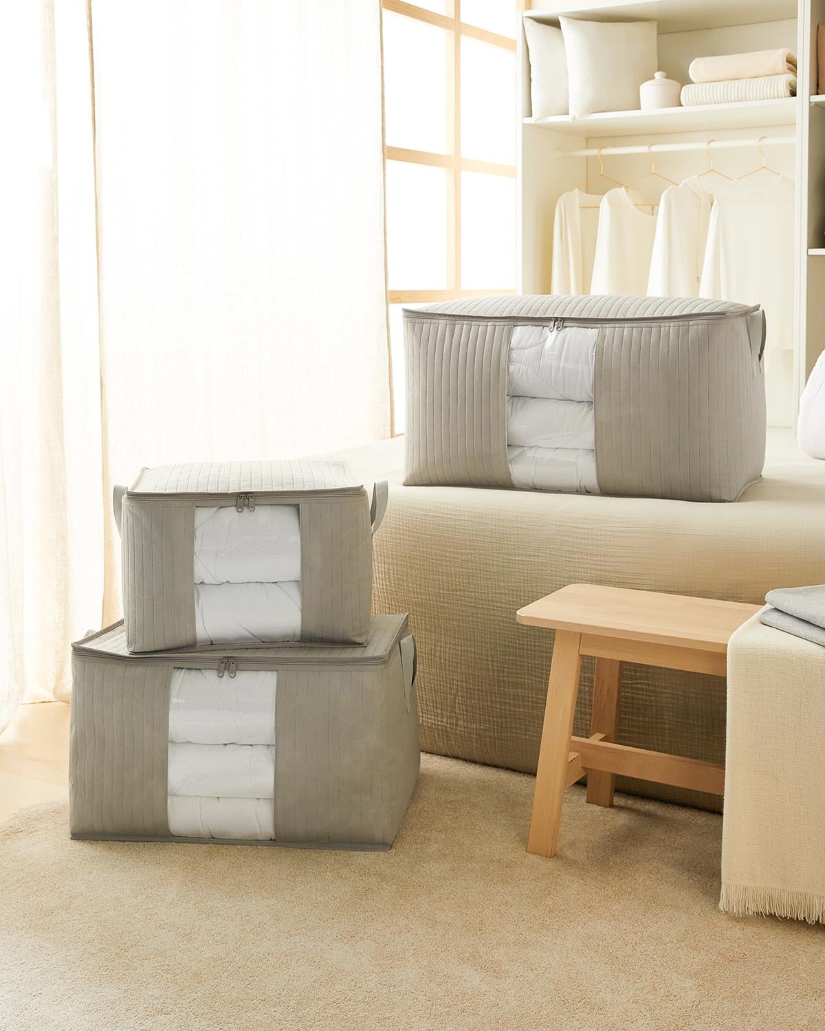 Ocean Home 3'lü Pvc Pencereli Gri Renk Kapitone Hurç Set