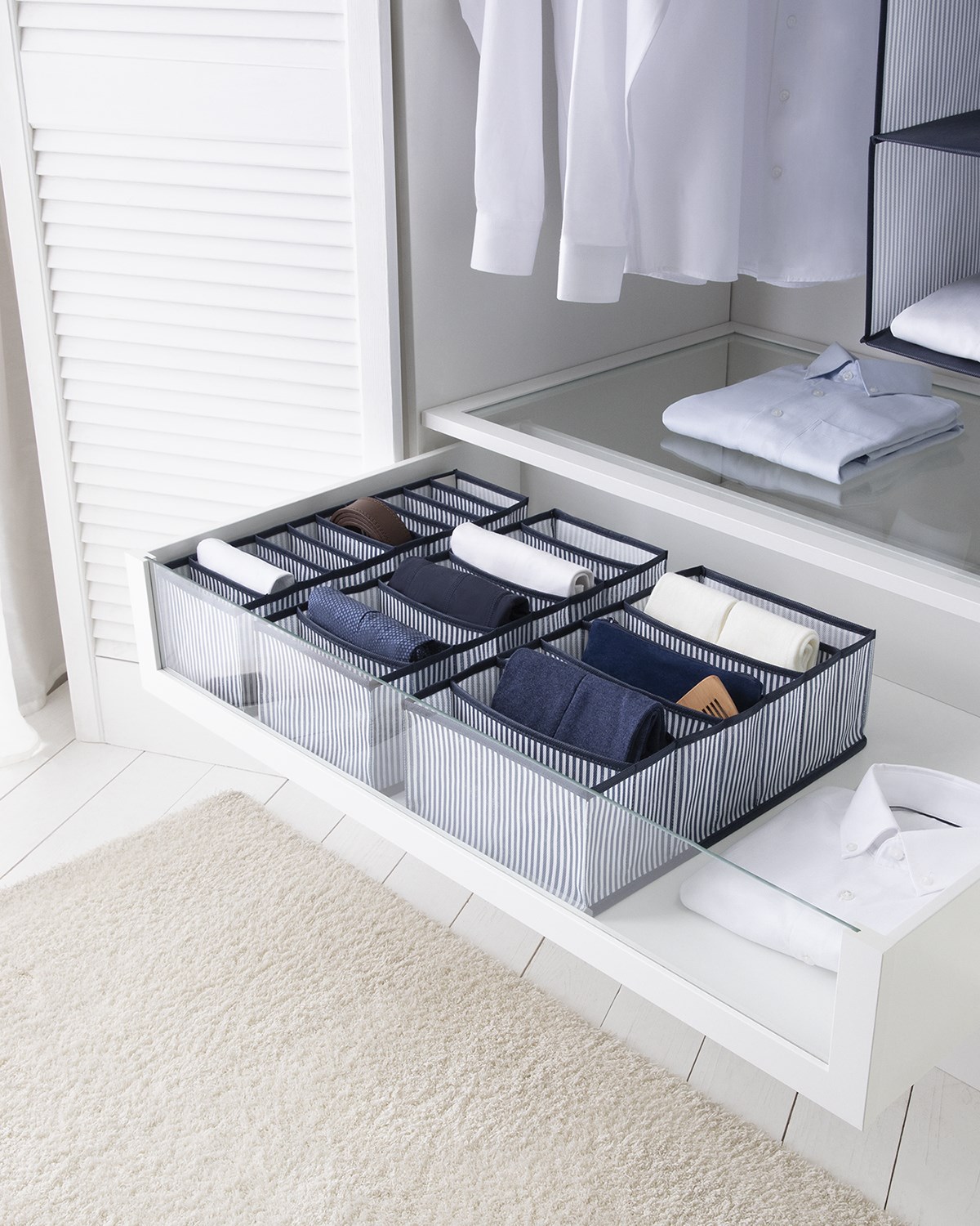 OCEAN HOME 3'lü Set Lacivert Çizgili Bölmeli Çekmece İçi Düzenleyici