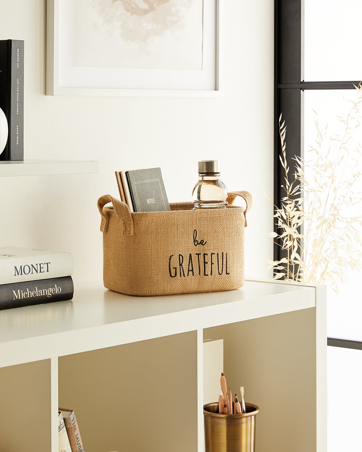 Ocean Home Baskılı Jüt Dikdörtgen Sepet //24x17x14