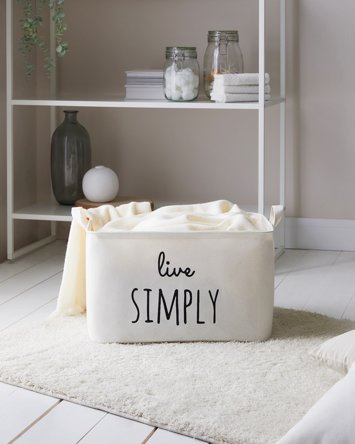 OCEAN HOME Beyaz Renk,Baskılı Çok Amaçlı Sepet // 42x31x25