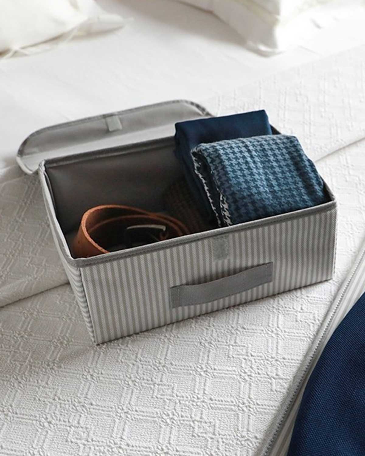 Gri Çizgili Çekmece İçi Kapaklı Kutu - Ocean Home Textile