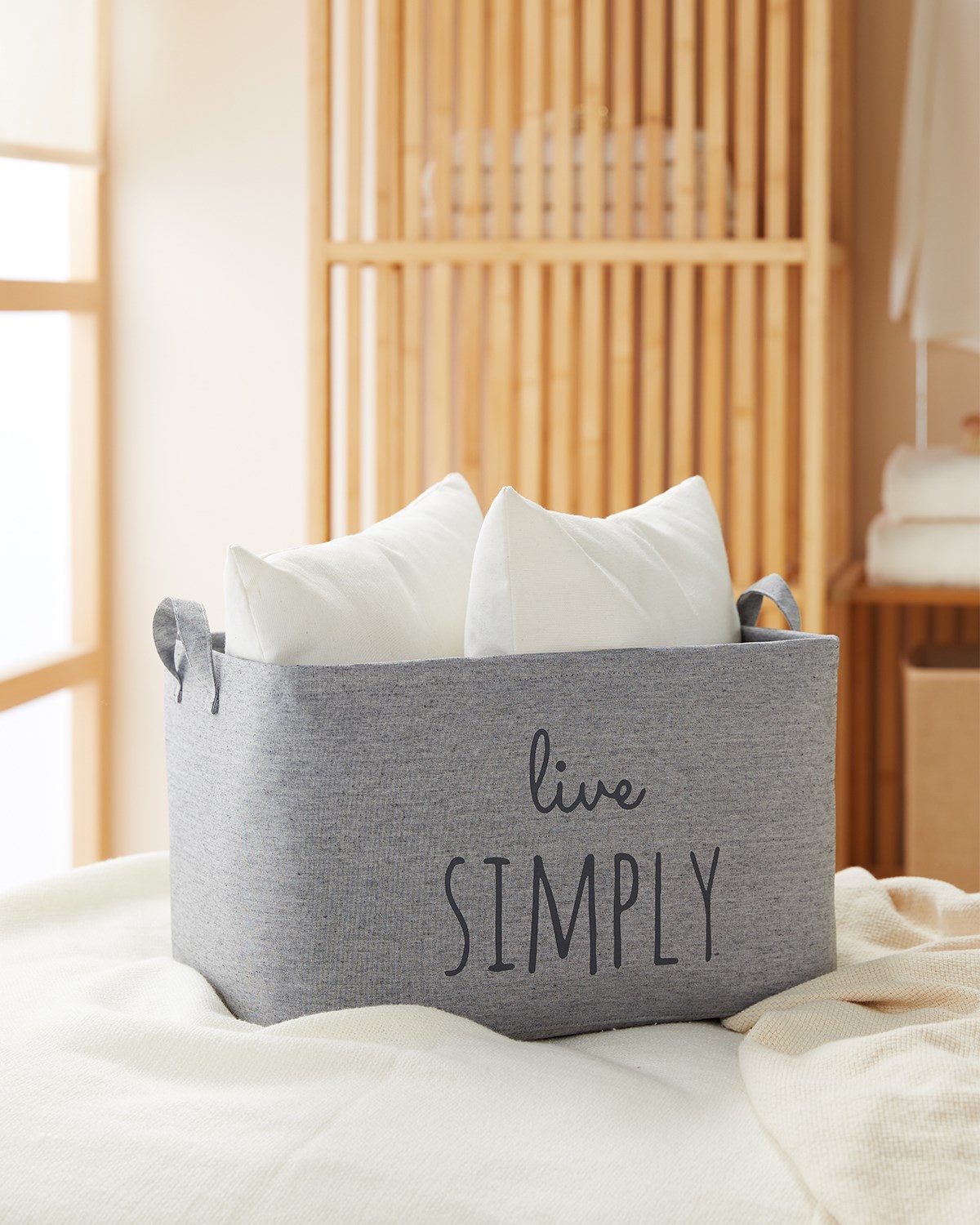 Ocean Home Gri Renk,Baskılı Çok Amaçlı Sepet // 42x31x25
