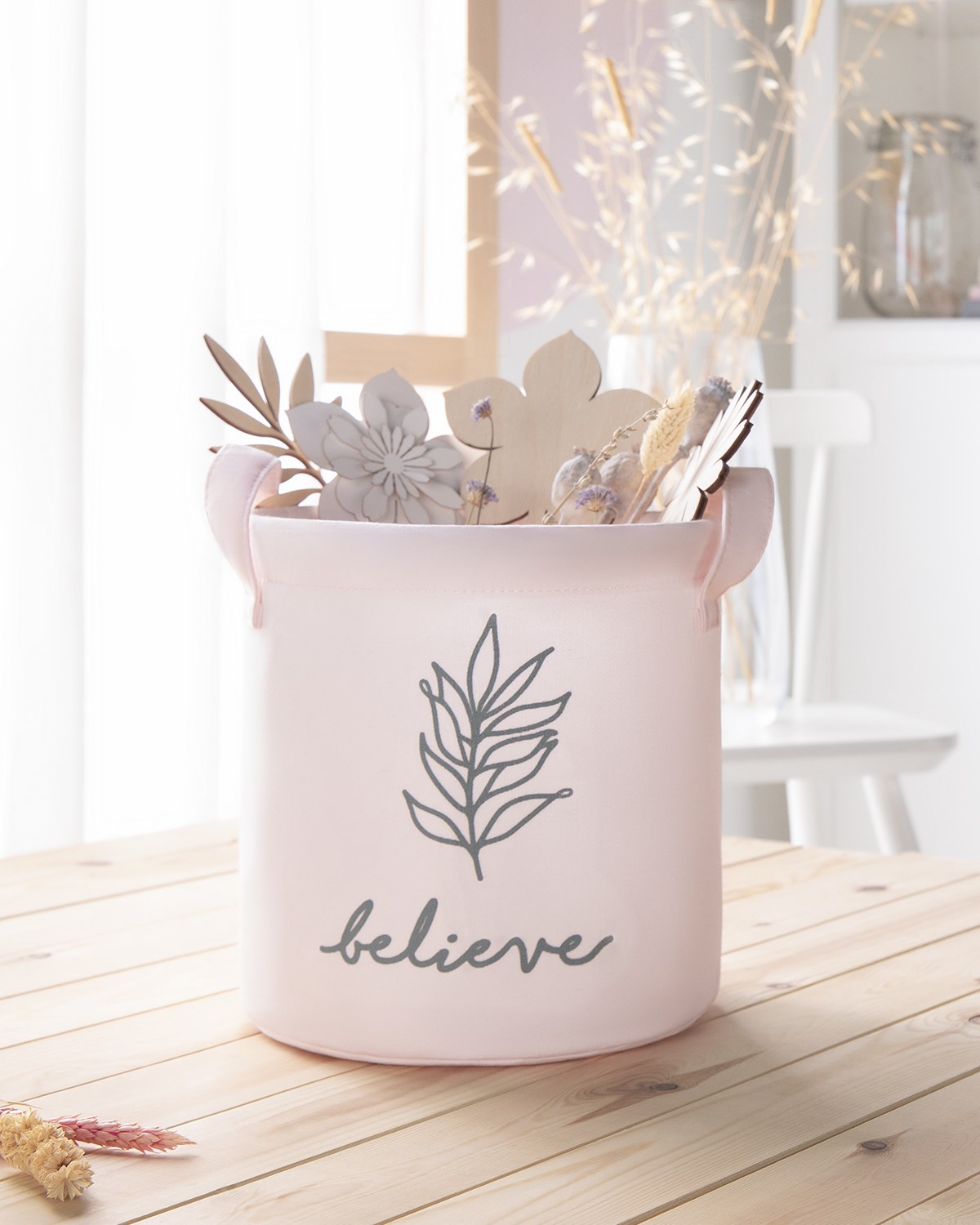 OCEAN HOME Pembe Believe Baskılı  Sepet //20x20