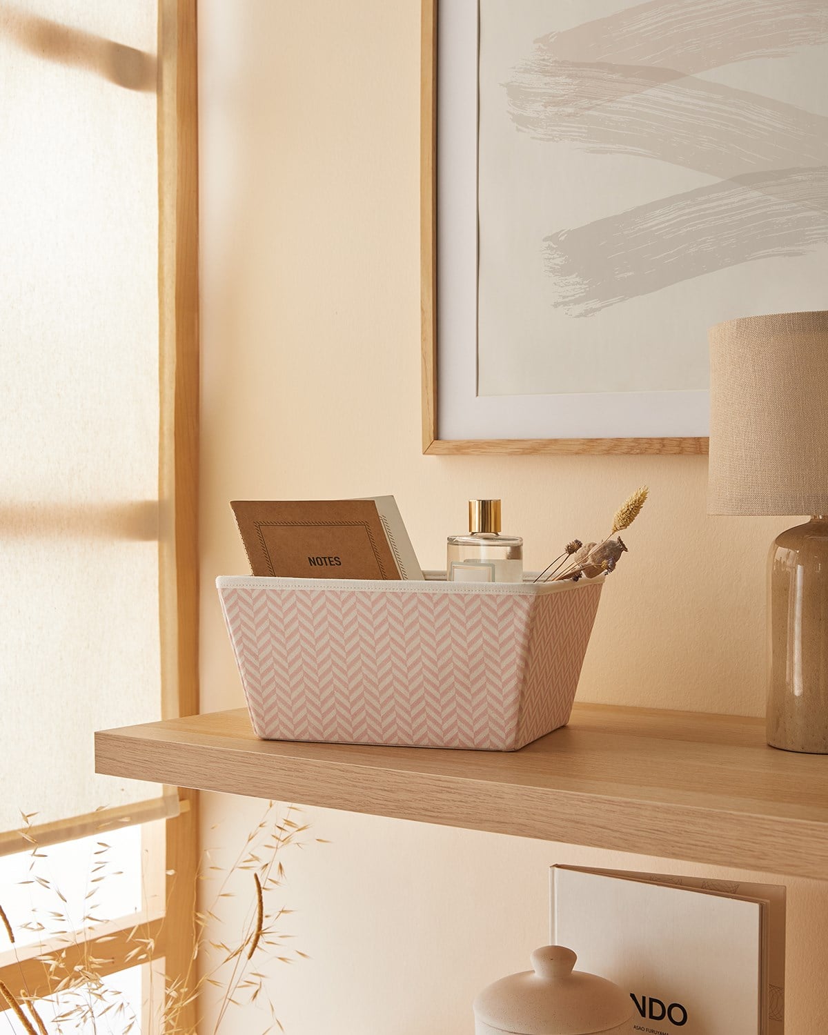 Ocean Home Pembe Desenli Kumaş Kutu // 27x20x13,5