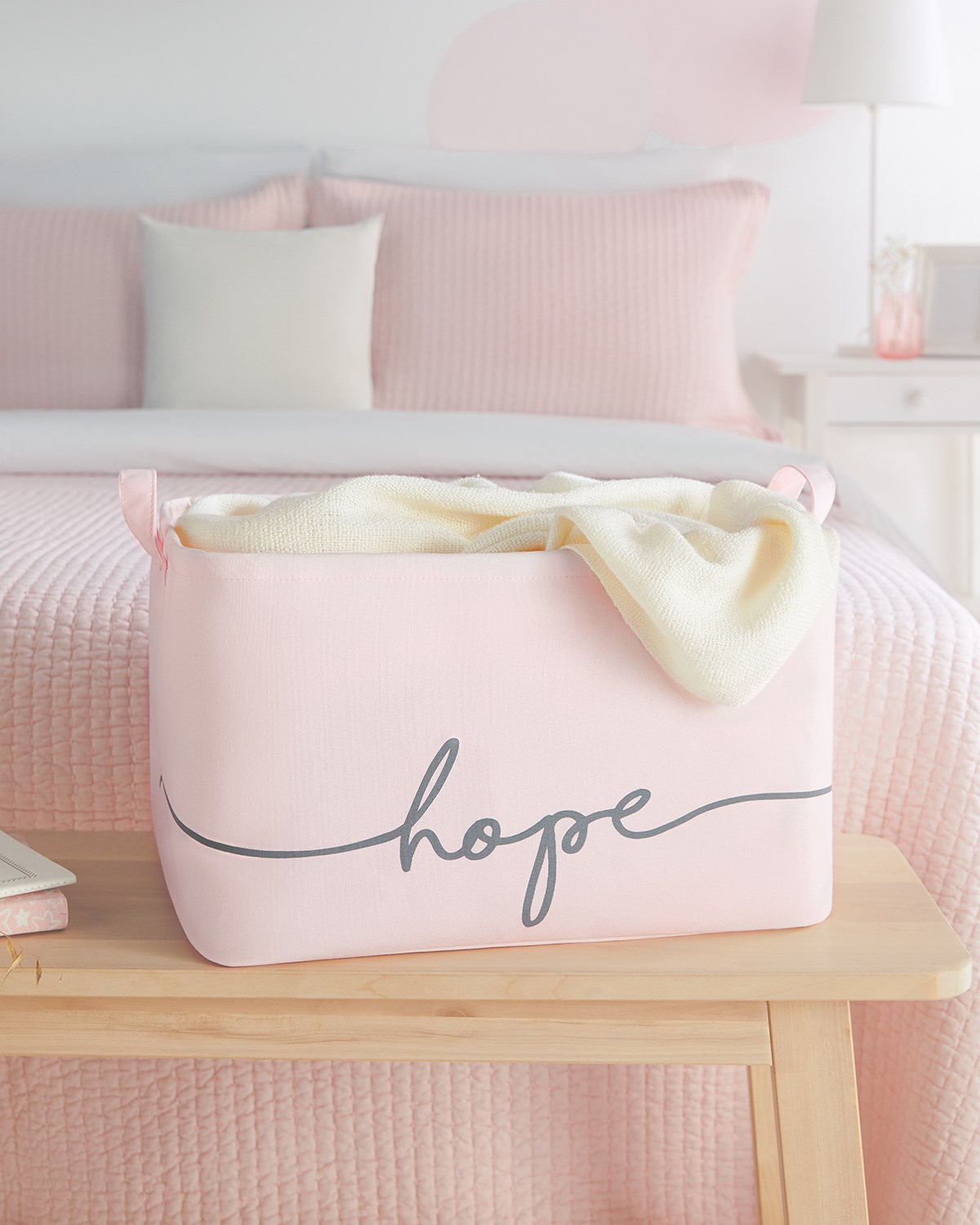 OCEAN HOME Pembe Hope Baskılı Sepet //42x31x25