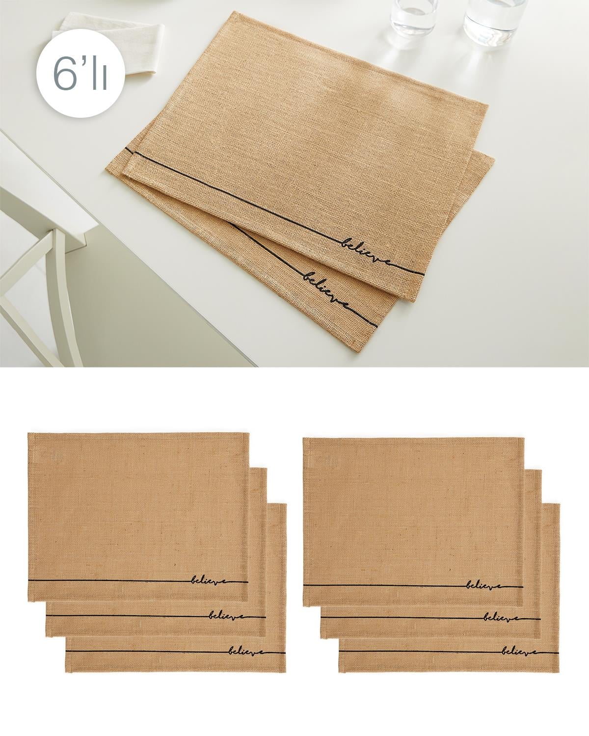 Ocean Home Textile 6'lı Believe Jüt Amerikan Servis Seti 45 x 35 cm