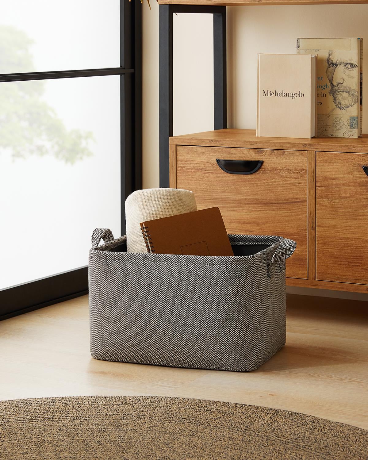 Ocean Home Textile Antrasit Renk Dokulu Kumaş Sepet 36 x 27 x 22 cm 