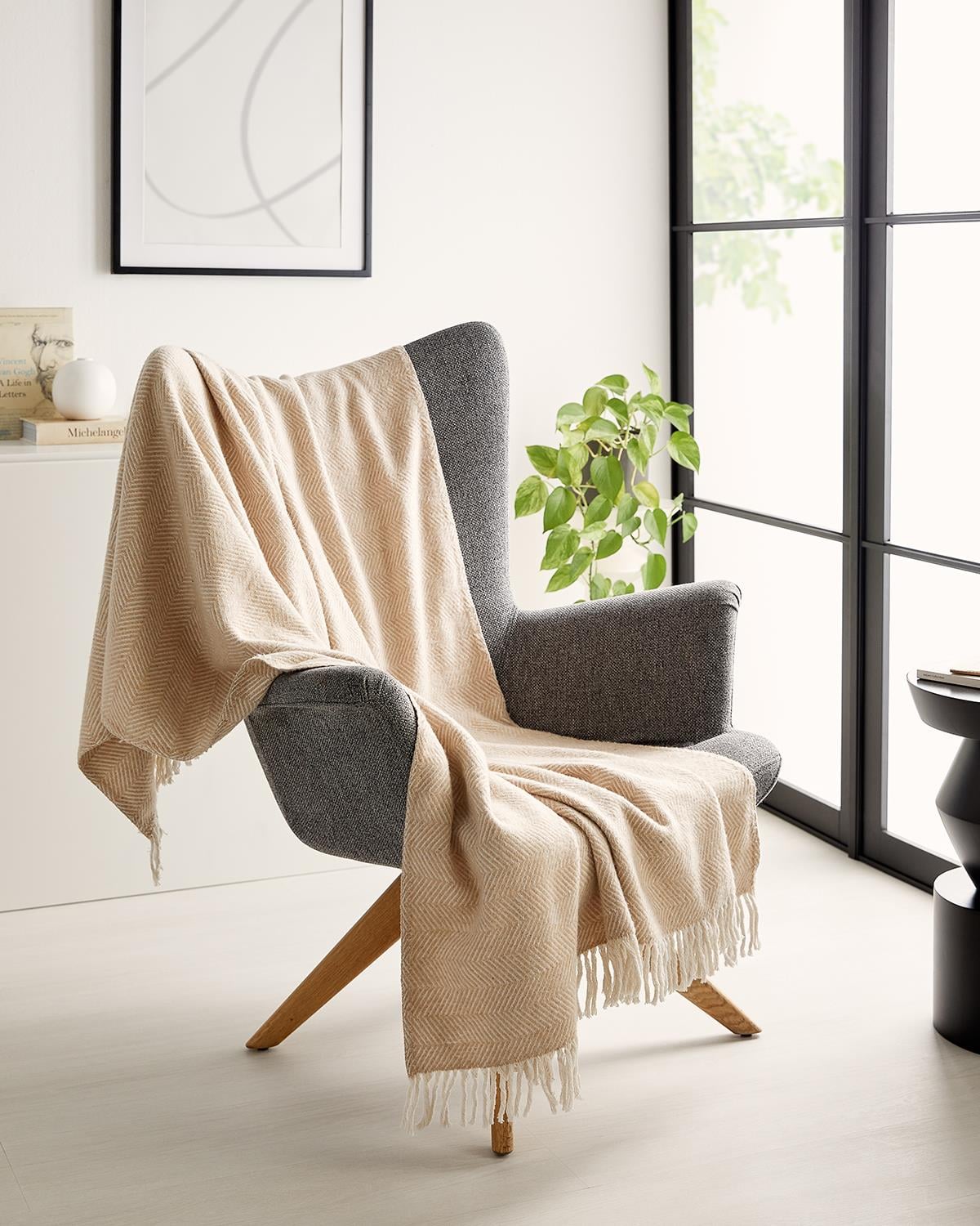 Ocean Home Textile Bej Balıksırtı Pamuklu Tv Battaniyesi 130 x 170 cm