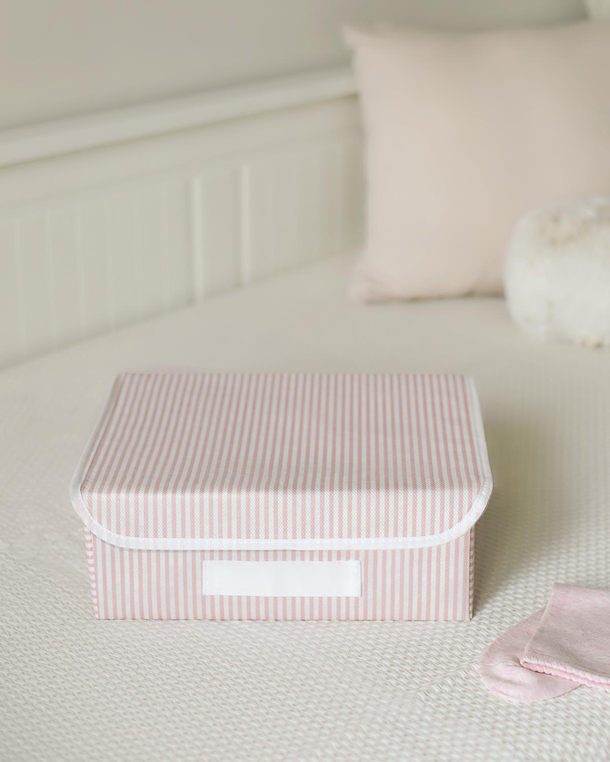 Ocean Home Textile Çekmece İçi Pembe Çizgili Kapaklı Kutu 30 x 23 x 11 cm