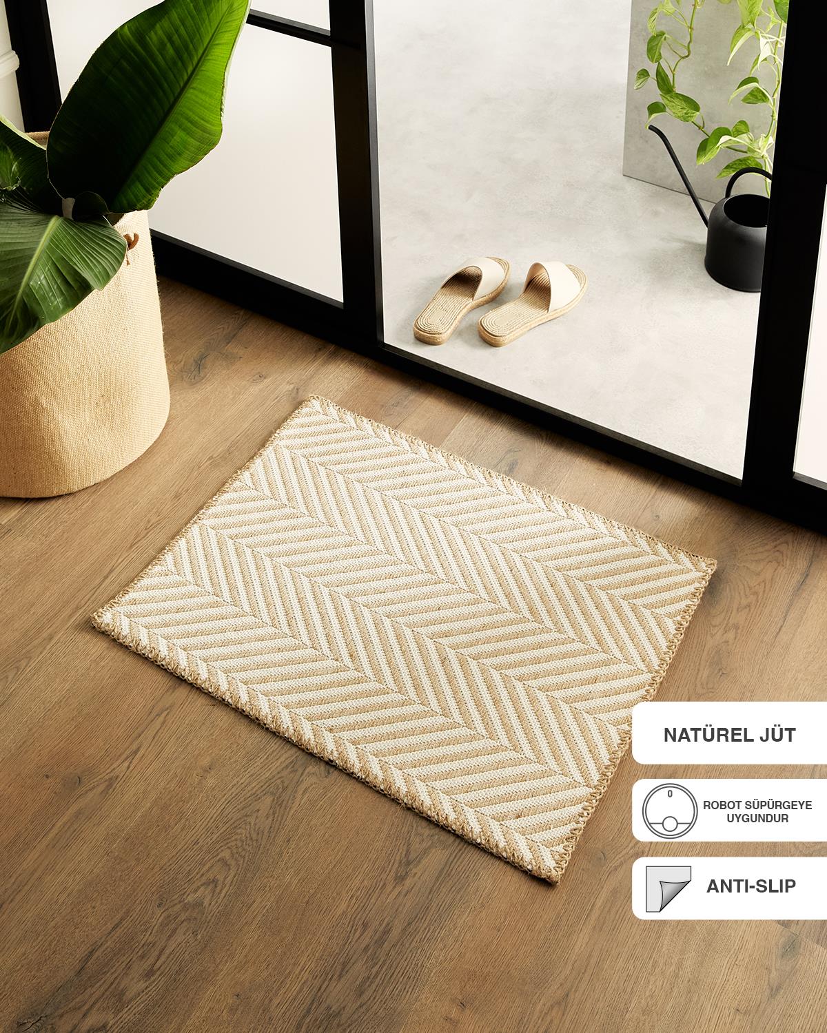 Ocean Home Textile Ekru Renk Balıksırtı Jüt Paspas 50 x 70 cm