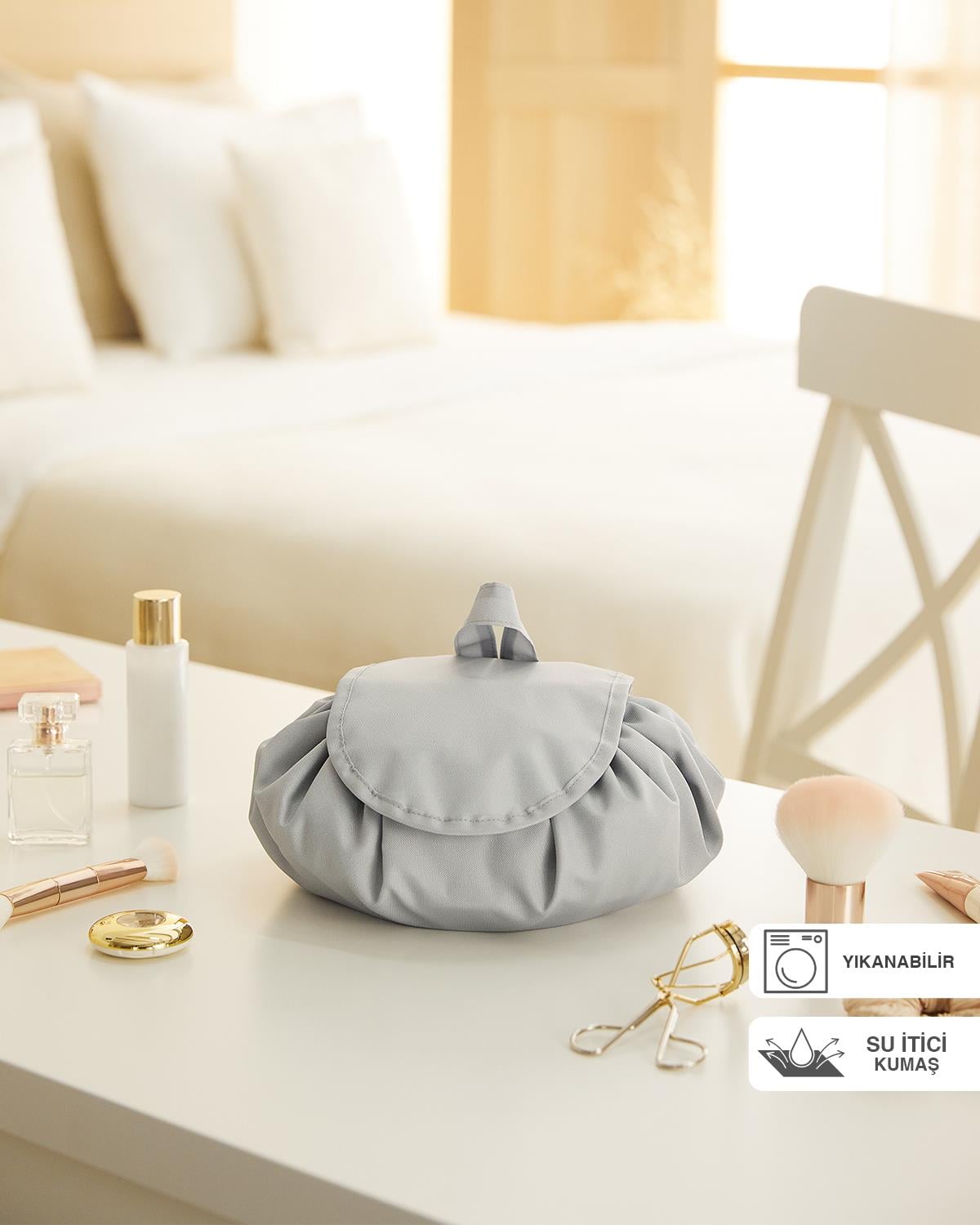 Ocean Home Textile Fonksiyonel Su İtici Leke Tutmaz Kumaş Düzenleyici Seyahat Tipi Makyaj Çantası Ø 50 cm