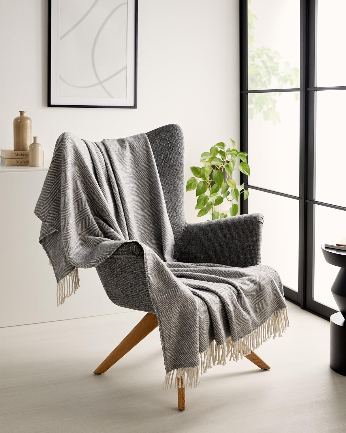 Ocean Home Textile Gri Balıksırtı Pamuklu Tv Battaniyesi 130 x 170 cm