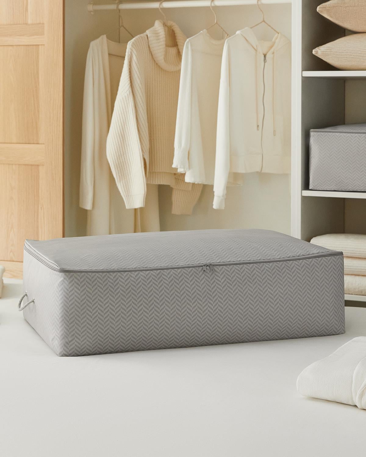 Ocean Home Textile Mega Boy Gri  Balıksırtı Baza Altı Hurç 74 x 46 x 22 cm