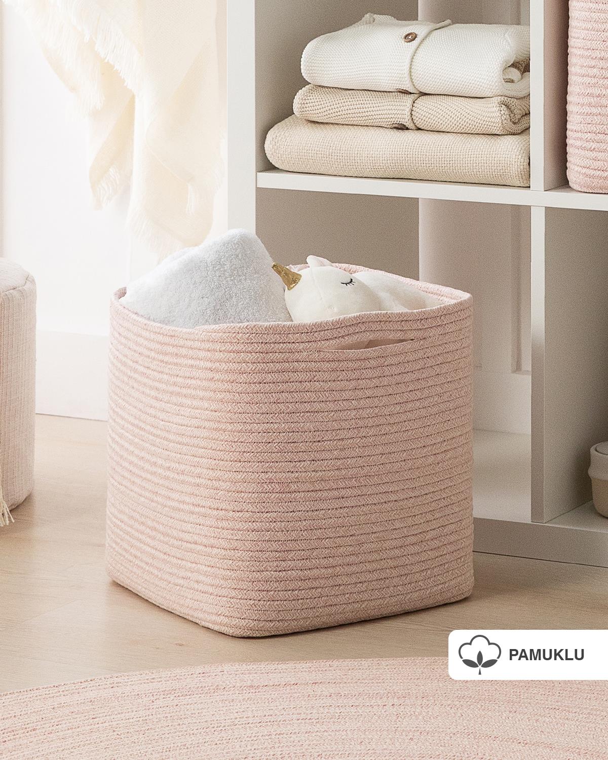 Ocean Home Textile Pembe Kırçıllı Pamuklu Sepet 30 x 30 x 30 cm