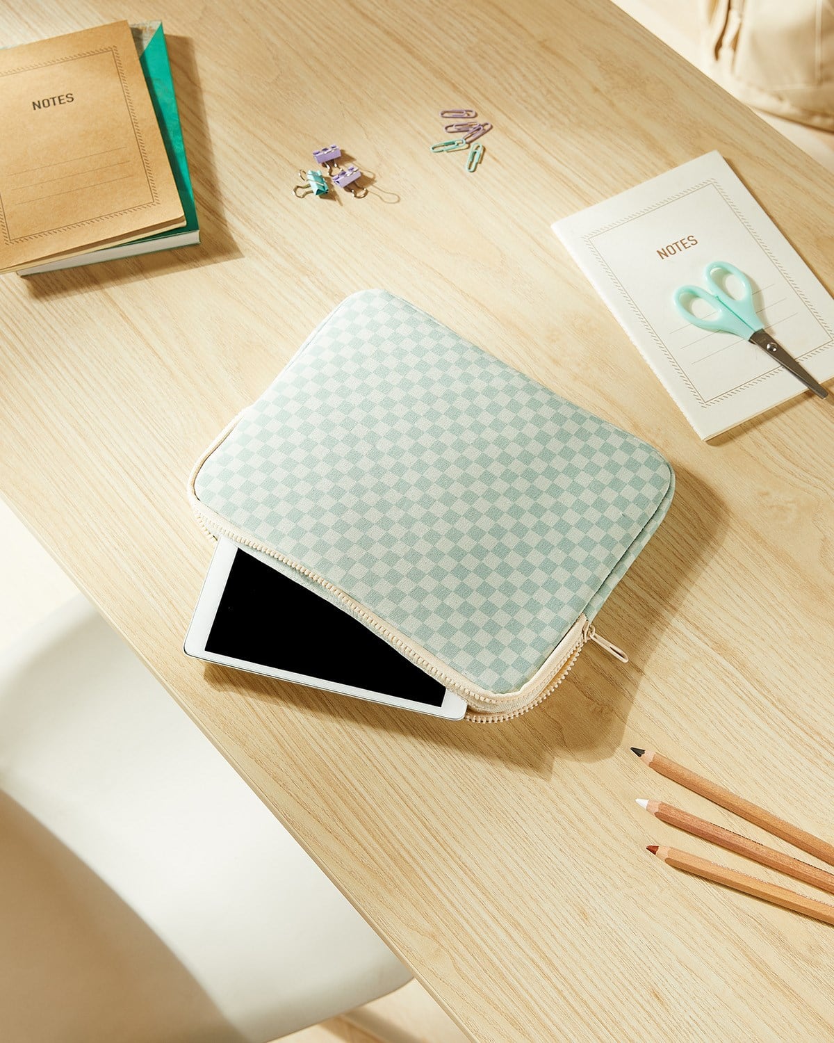 Su İtici Leke Tutmaz Mint Dama Desen Tablet Taşıma Çantası / Kılıfı 27 x 21 x 2 cm