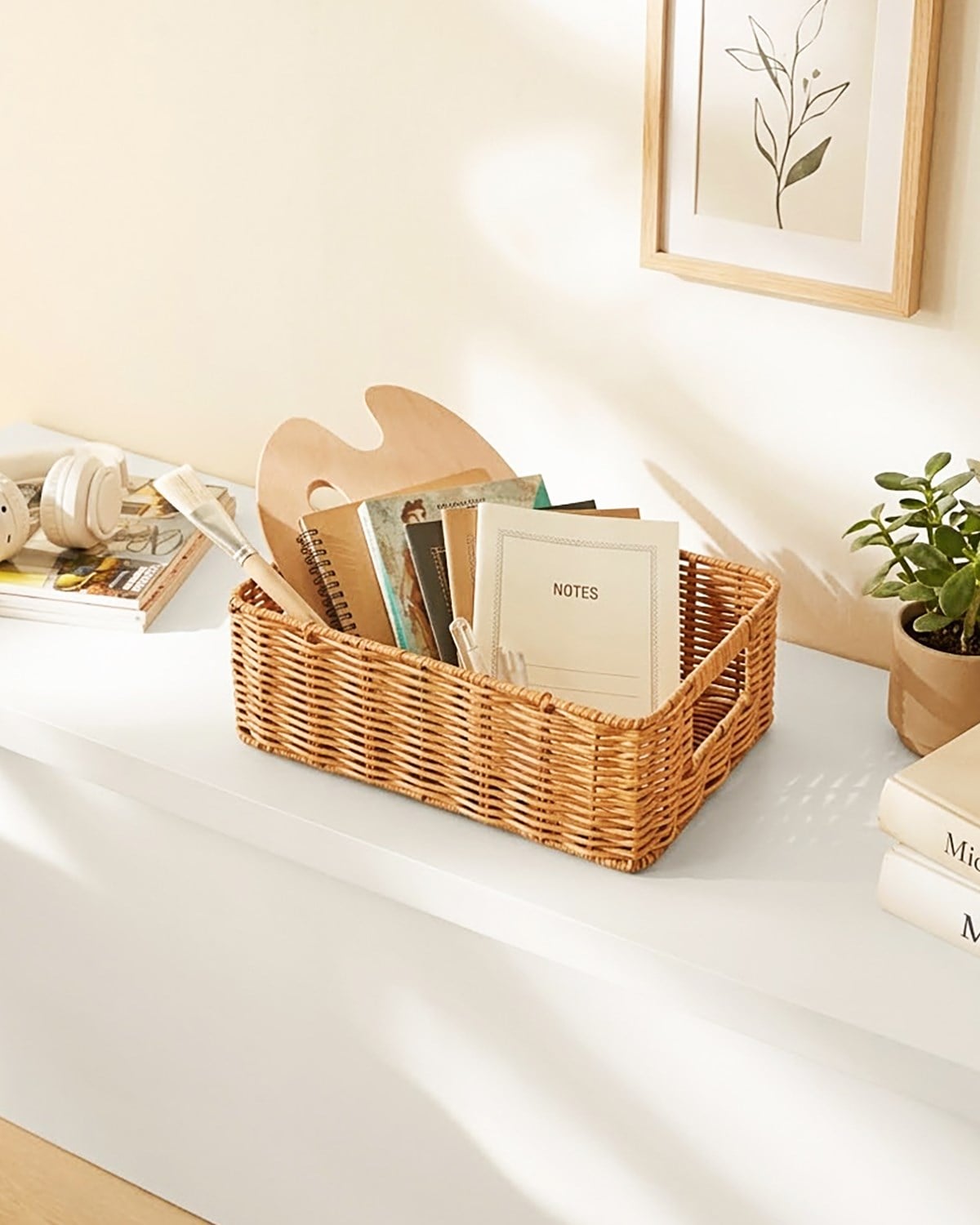 Yıkanabilir Bej PP Rattan Sepet 33 x 23 x 11 cm