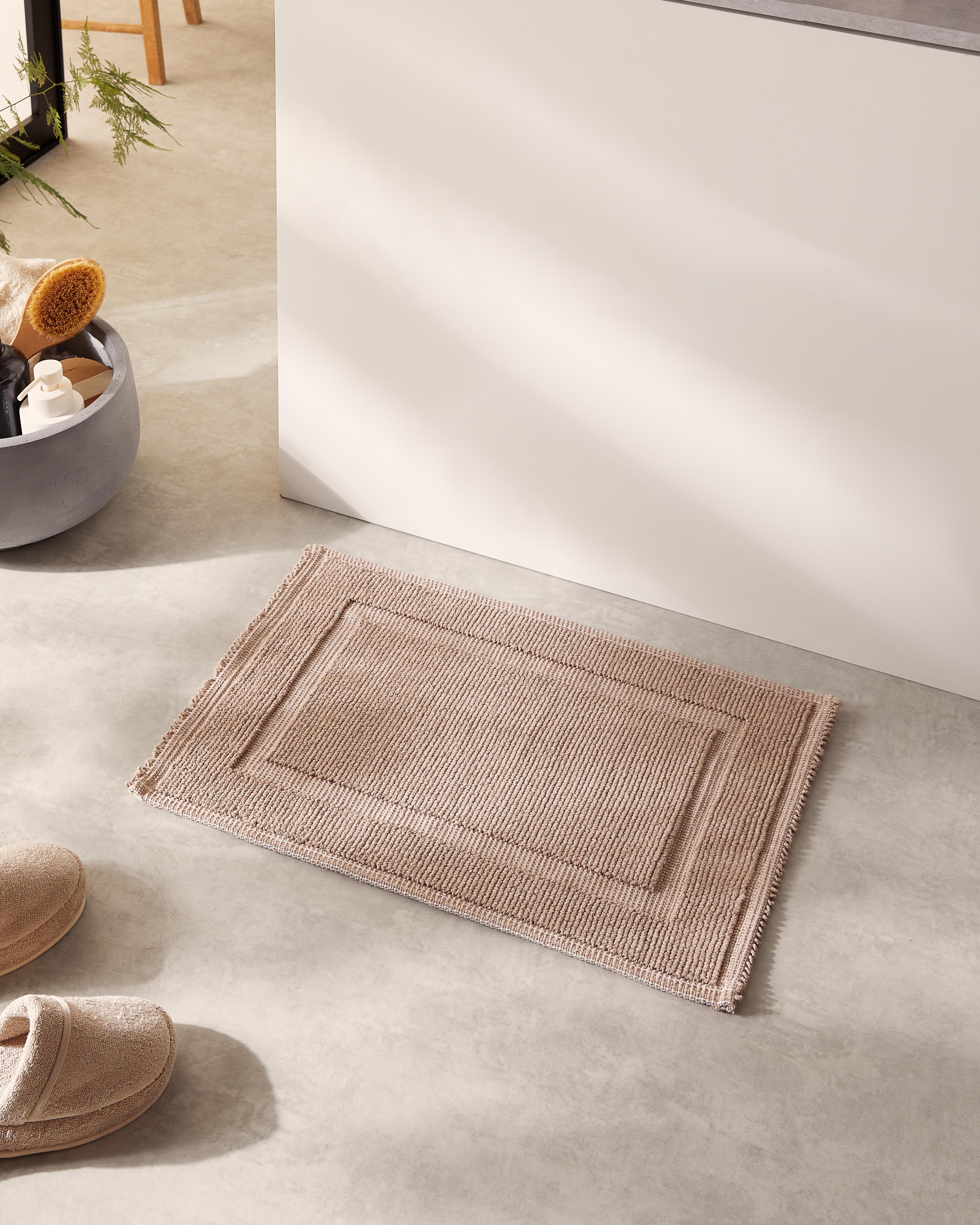 Yıkanabilir Pamuklu Bej Renk Banyo Paspası 40 x 60 cm