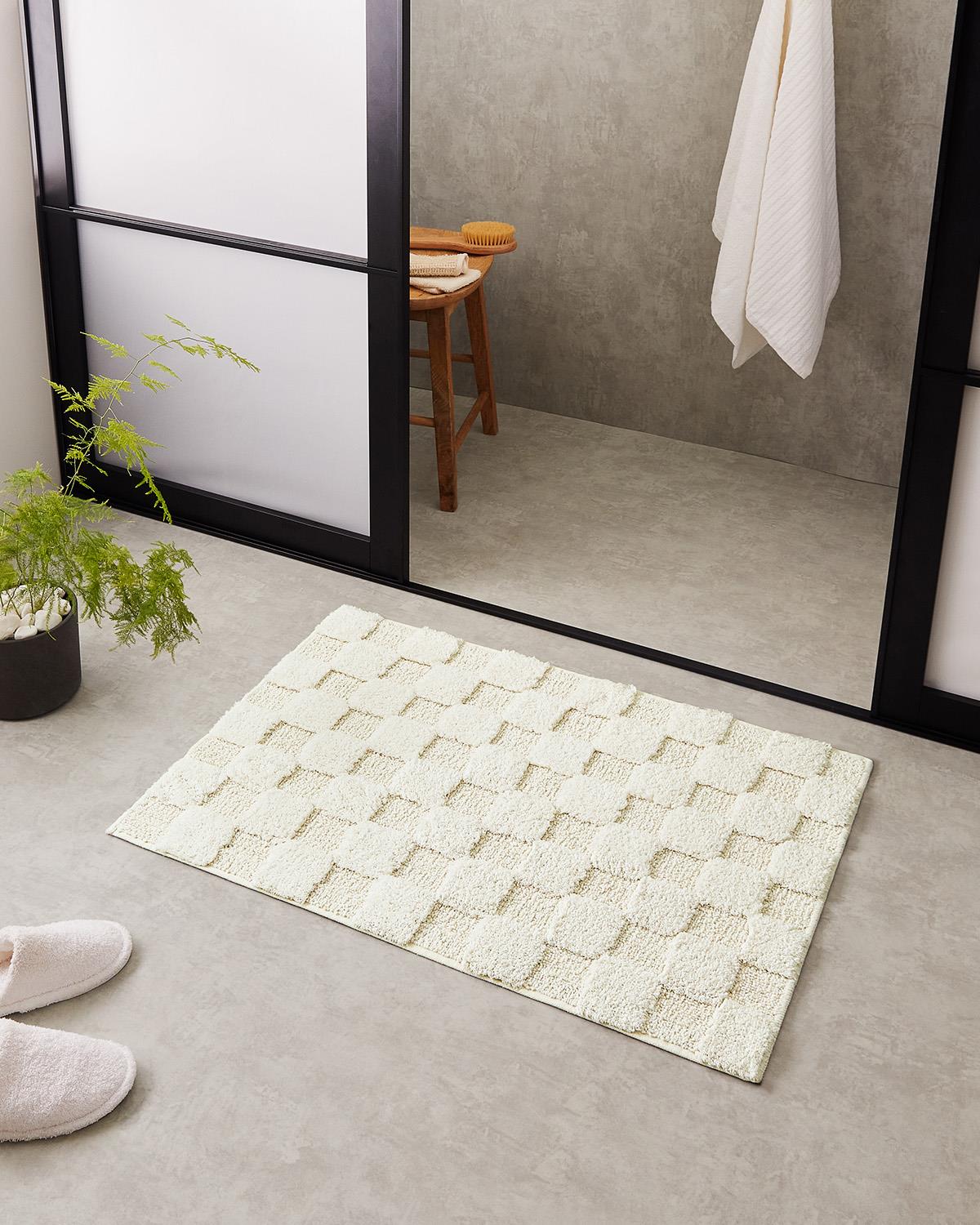 Yıkanabilir Pamuklu Ekru Renk Dama Desen Paspas 60 x 90 cm