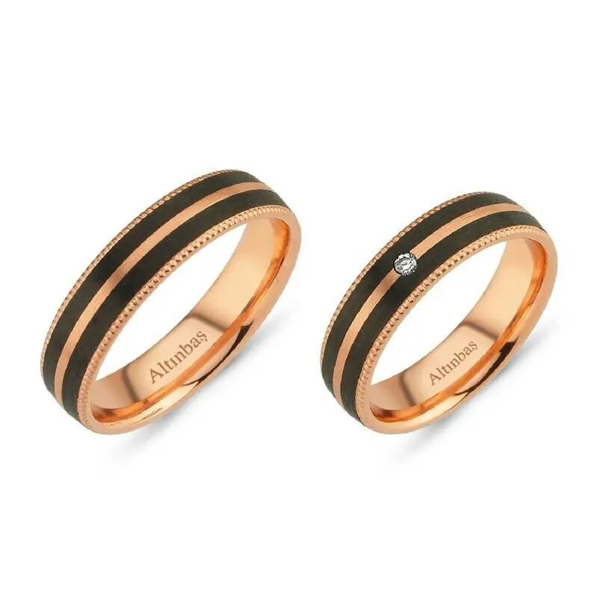 Pırlantalı Altın Karbon İkili Alyans