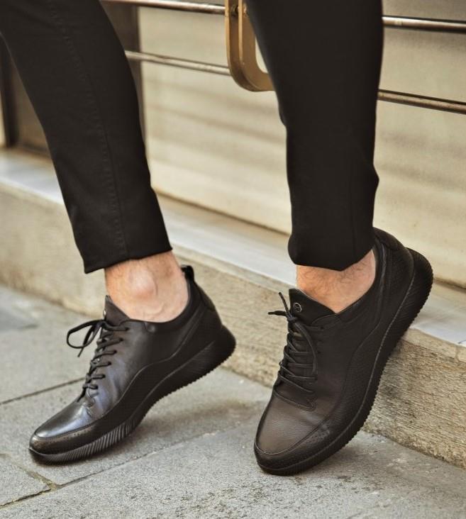 02506 Hakiki Deri Erkek Sneaker Ayakkabı Siyah