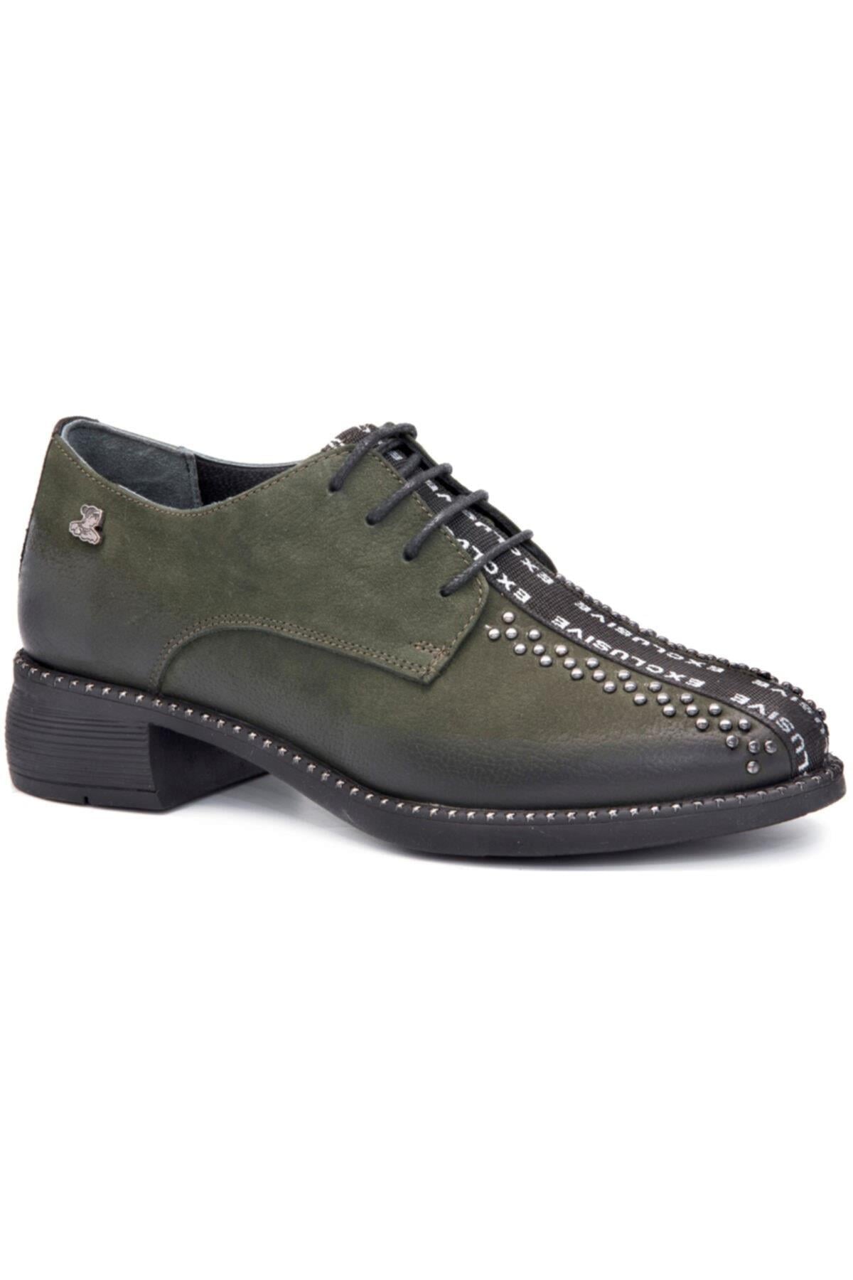 1951310 Kadın Hakiki Deri Smart Casual Ayakkabı Haki