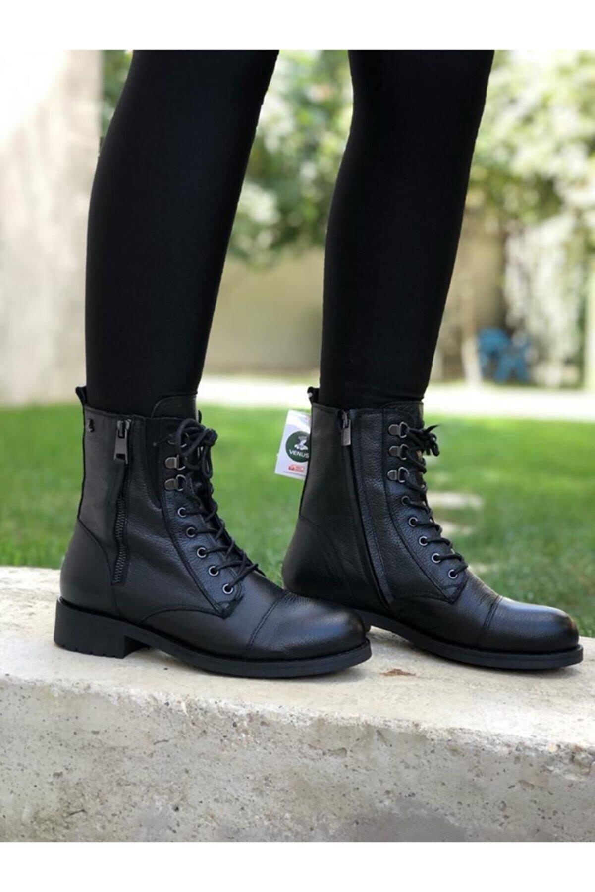2154601 Günlük Kadın Hakiki Deri Bot Siyah