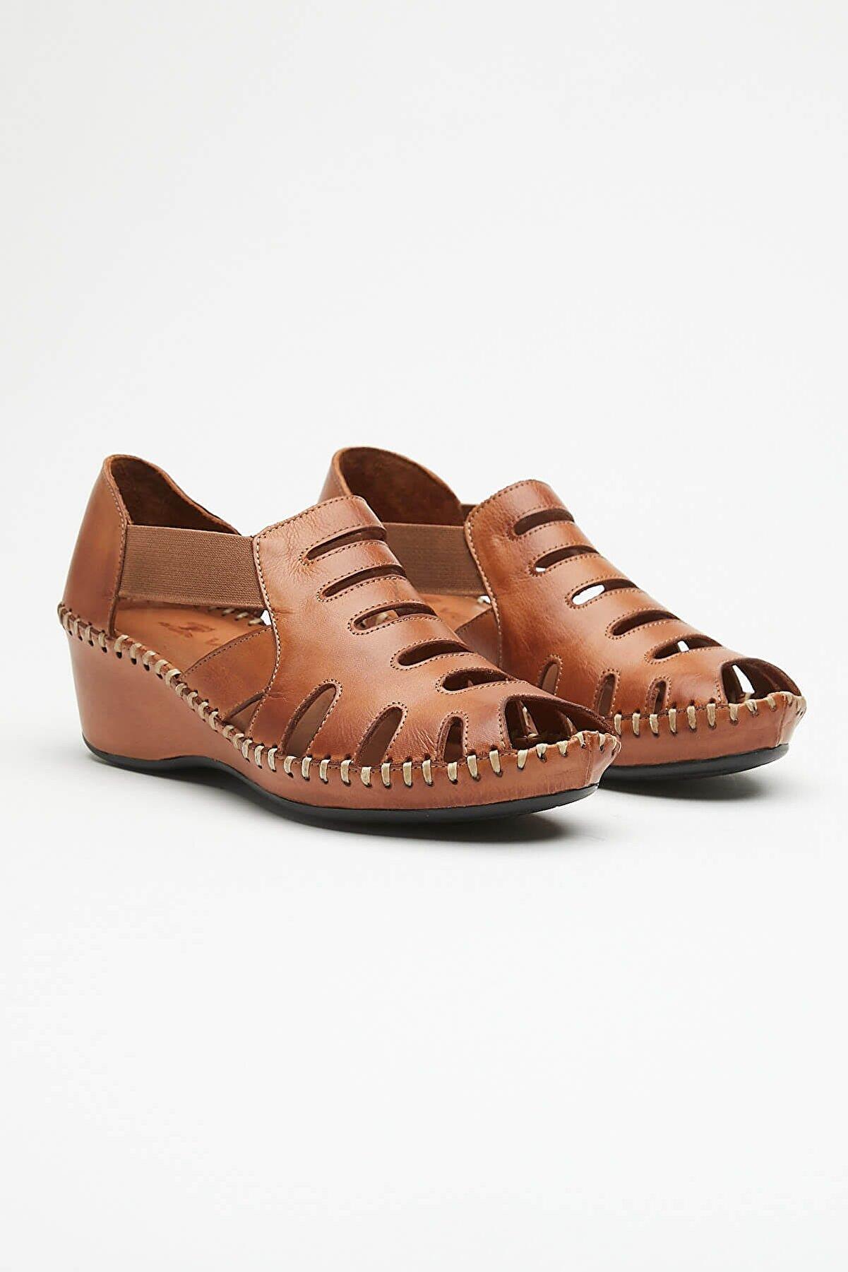 21793070 Kadın Günlük Deri Comfort Sandalet Taba