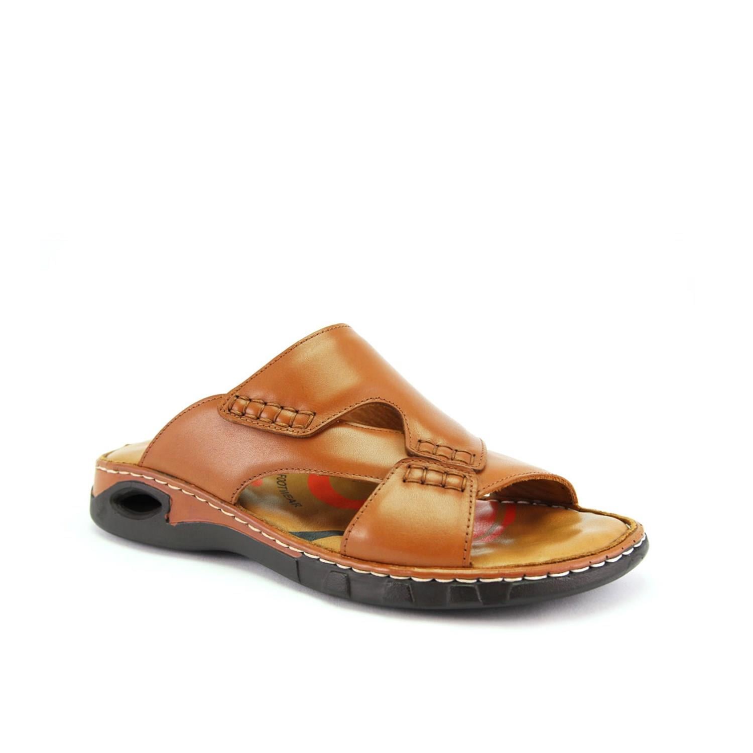 M40501 Hakiki Deri Erkek Anatomik Terlik Sandalet Taba