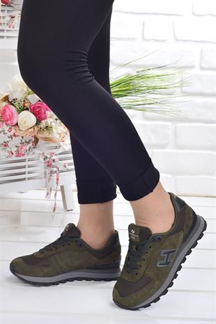 Z19250 Hakiki Nubuk Deri Günlük Spor Ayakkabı Yeşil