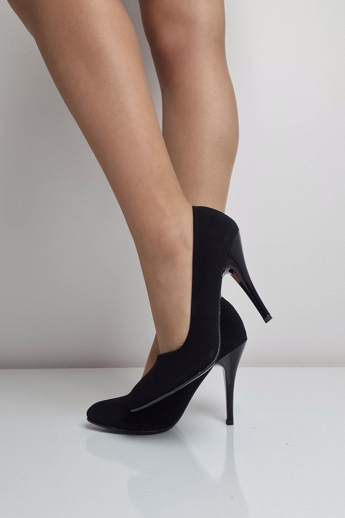 1150 Kadın Stiletto Topuklu Ayakkabı Siyah Nubuk