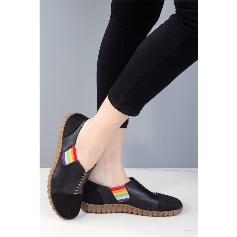 2010703Y Hakiki Deri Kadın Espandil Ayakkabı Siyah