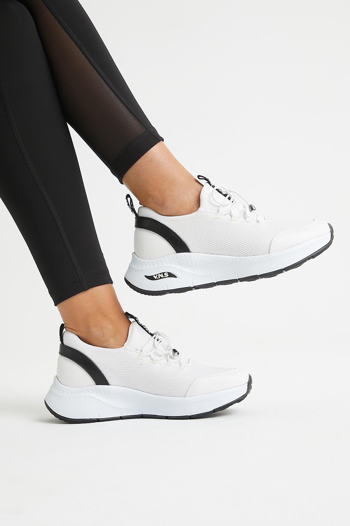 2115004 Kadın Deri Streç Sneaker Spor Ayakkabı Beyaz