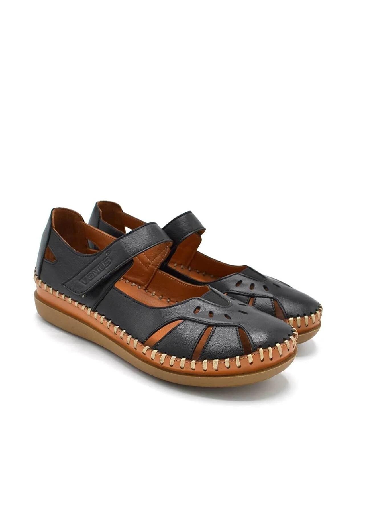 22793524 Kadın Comfort Hakiki Deri Sandalet  Siyah