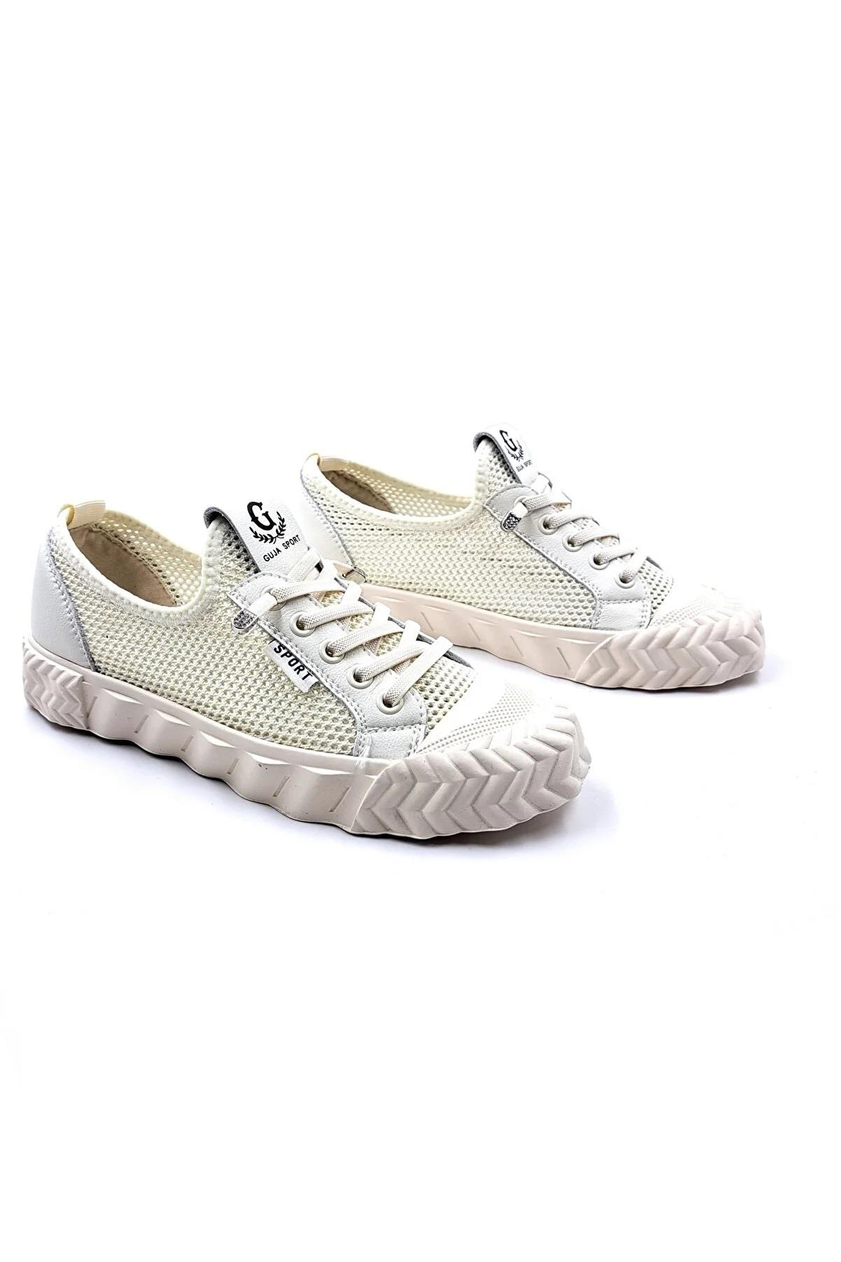 23Y386 Yazlık Fileli Kadın Sneaker Spor Ayakkabı Beyaz